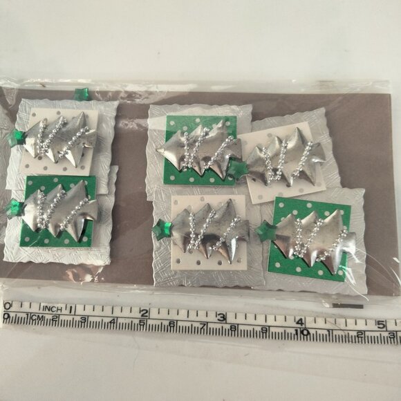 Silver Christmas Tree Stickers Self Adhesive Embellishments Pack Of 6 - Picture 6 of 8